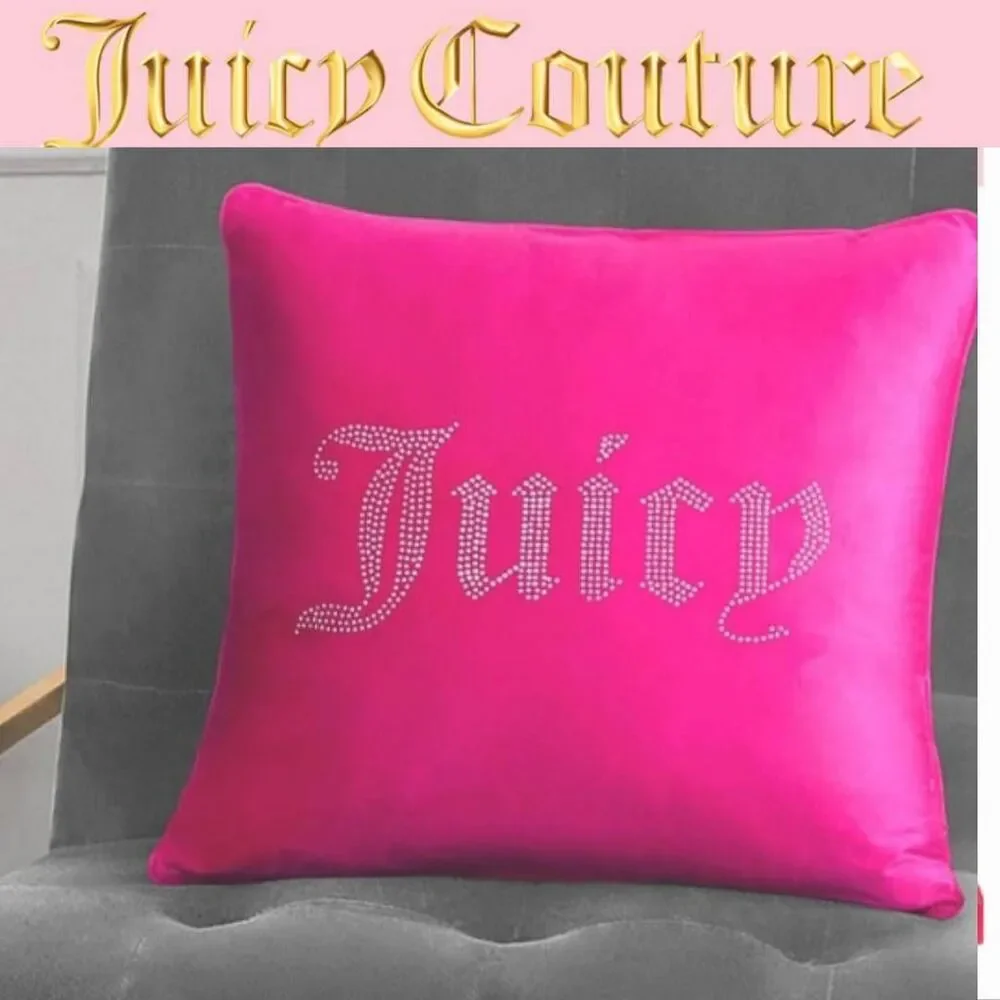 Juicy‎ Couture Home Rhinestone Logo Velour Plush Decorative Accent Pillow
